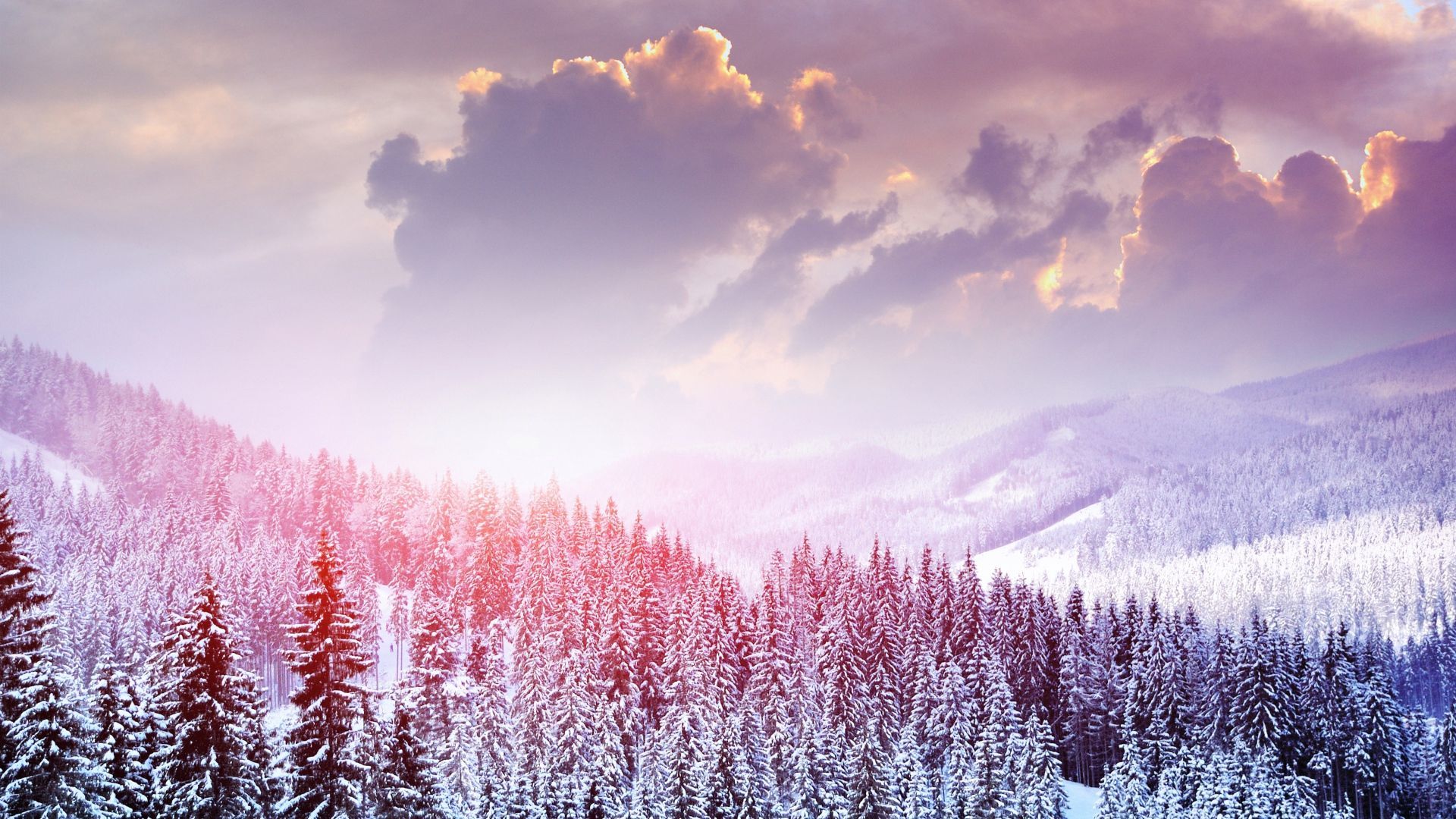 Winter Cloudy Forest Mountains Wallpapers