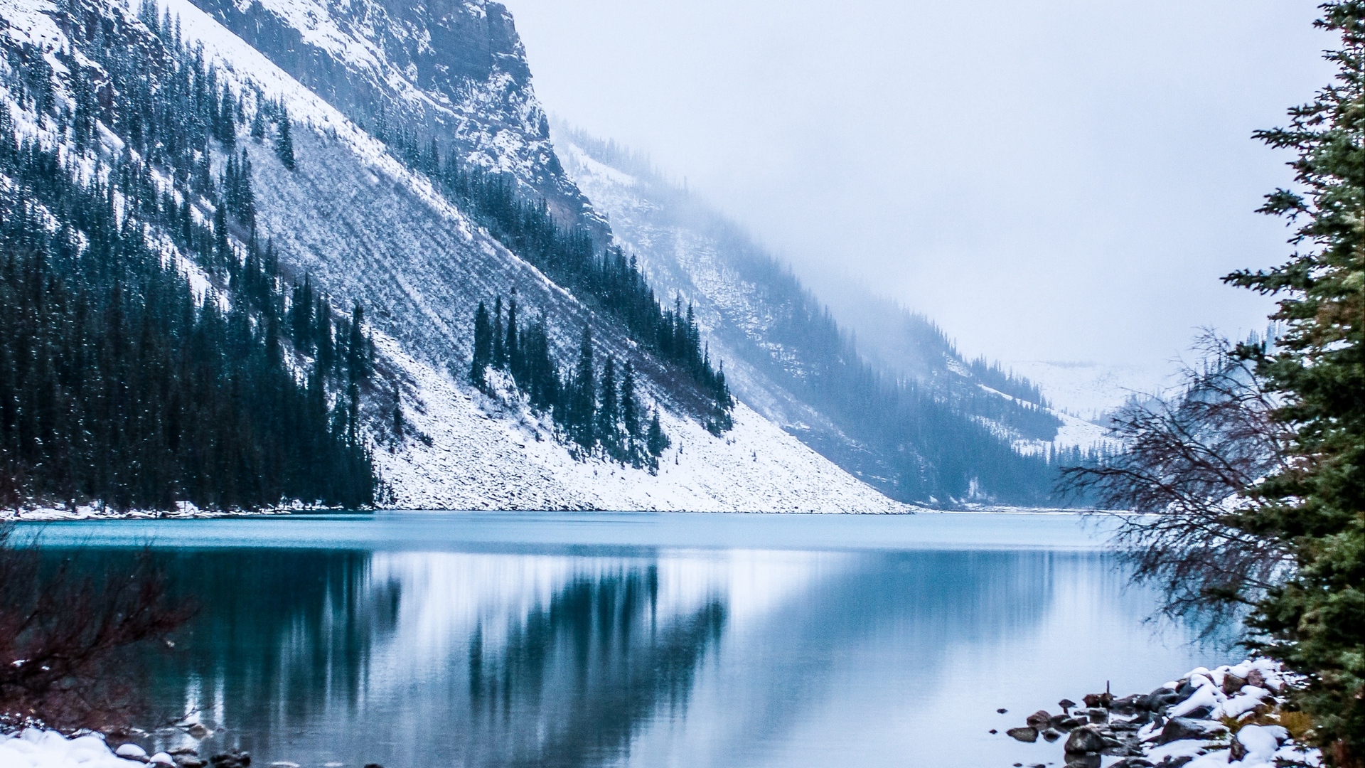 Winter Lake Snowy Mountain Landscape Wallpapers