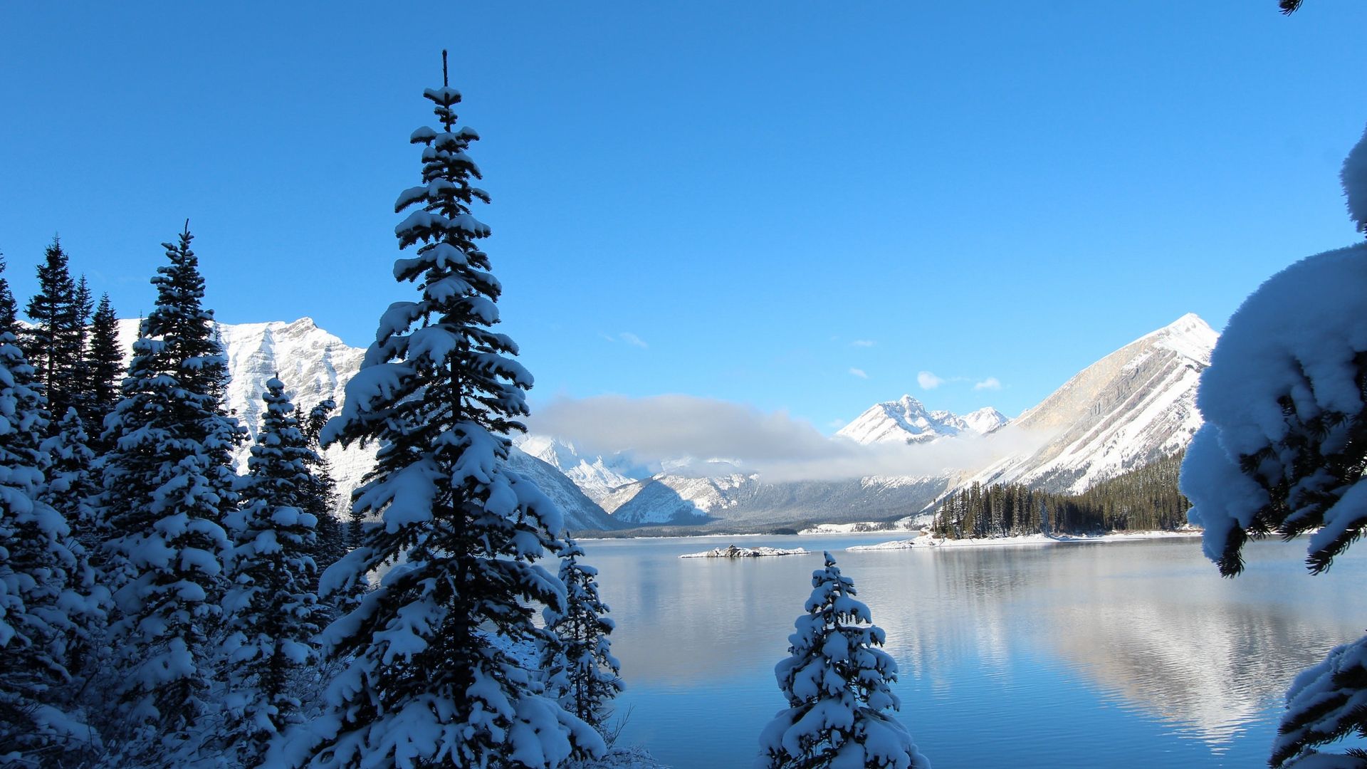 Winter Lake Snowy Mountain Landscape Wallpapers