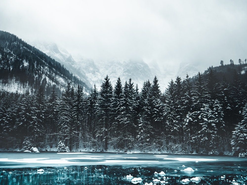 Winter Lake Snowy Mountain Landscape Wallpapers