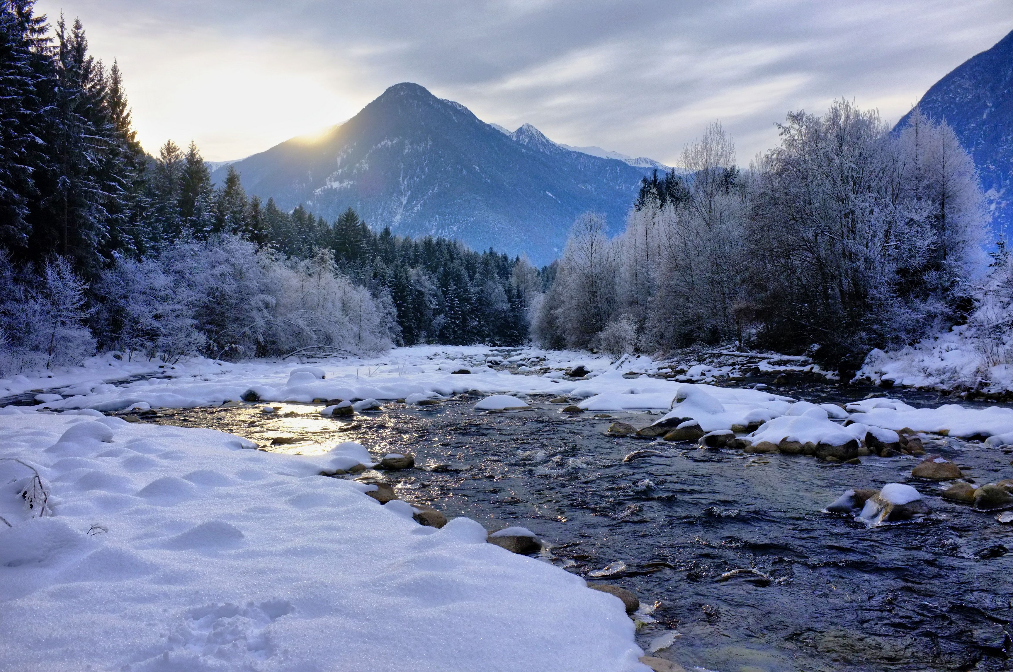 Winter Mountain And River Wallpapers