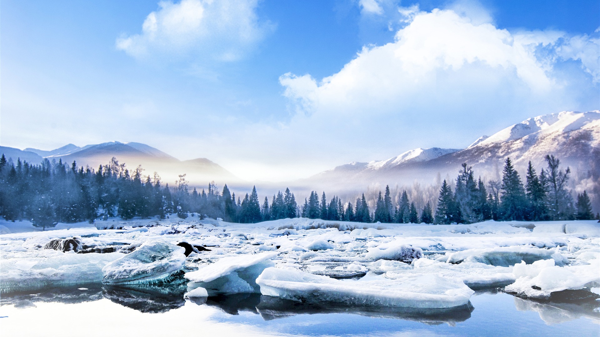 Winter Mountain And River Wallpapers