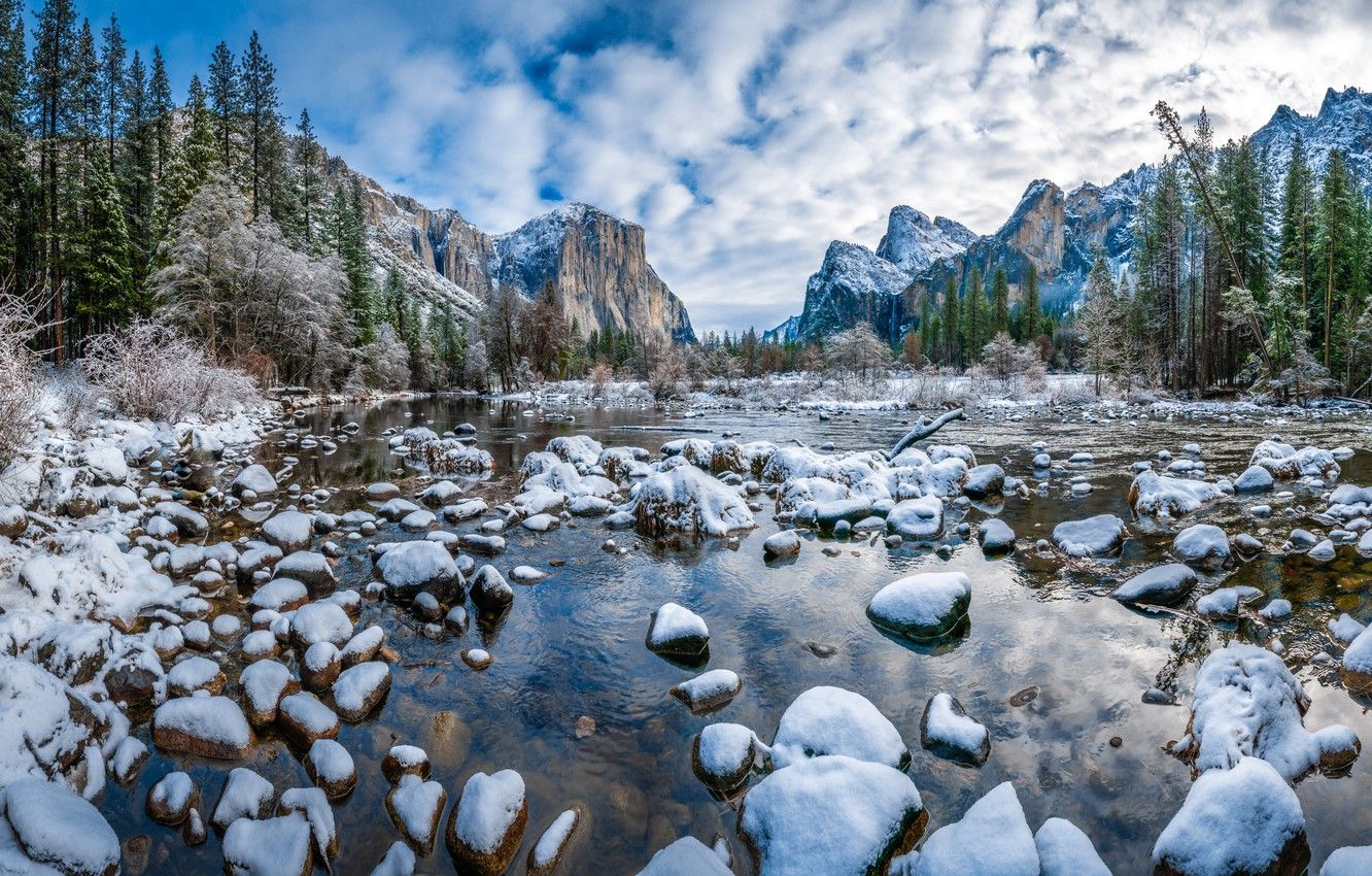 Winter Mountain And River Wallpapers