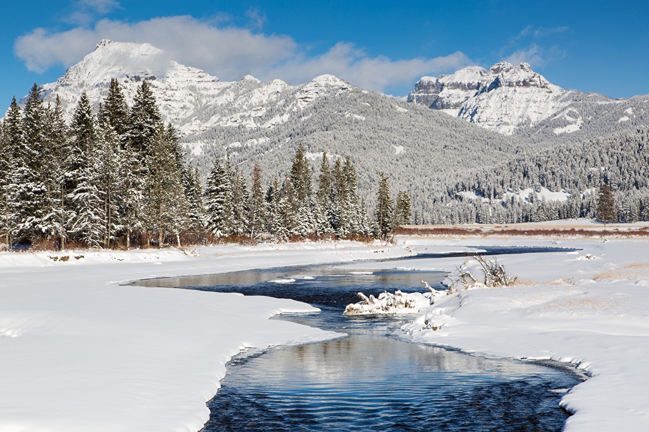 Winter Mountain And River Wallpapers