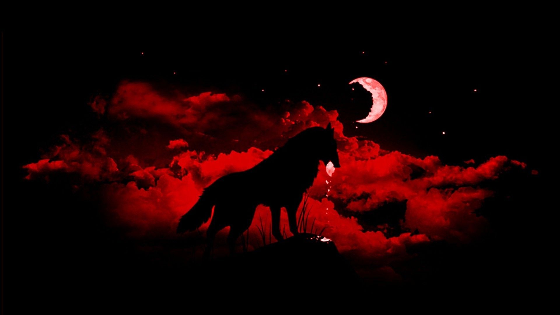 Wolf Howling At The Red Moon Wallpapers