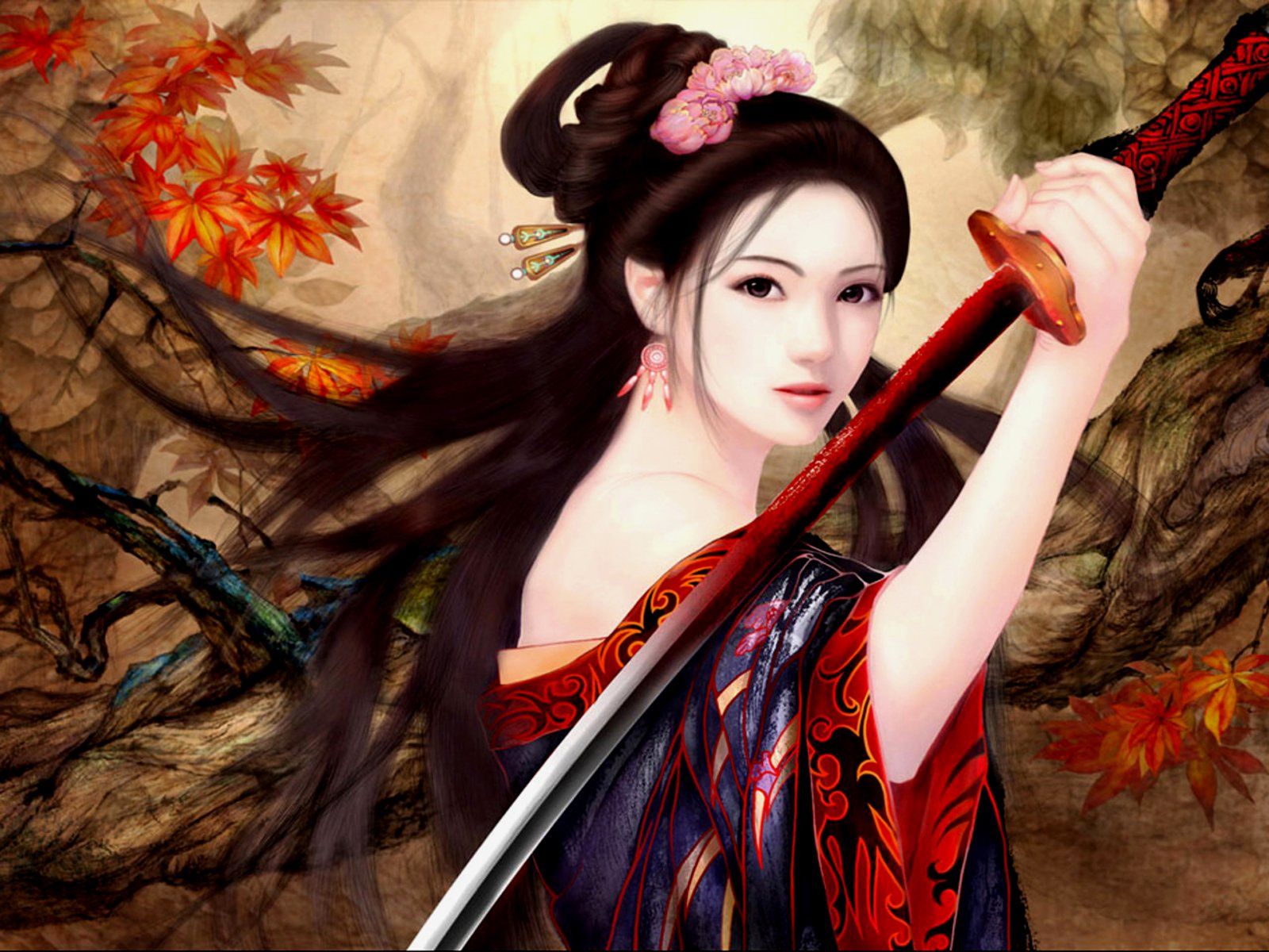 Woman Samurai Warrior With Sword
 Wallpapers