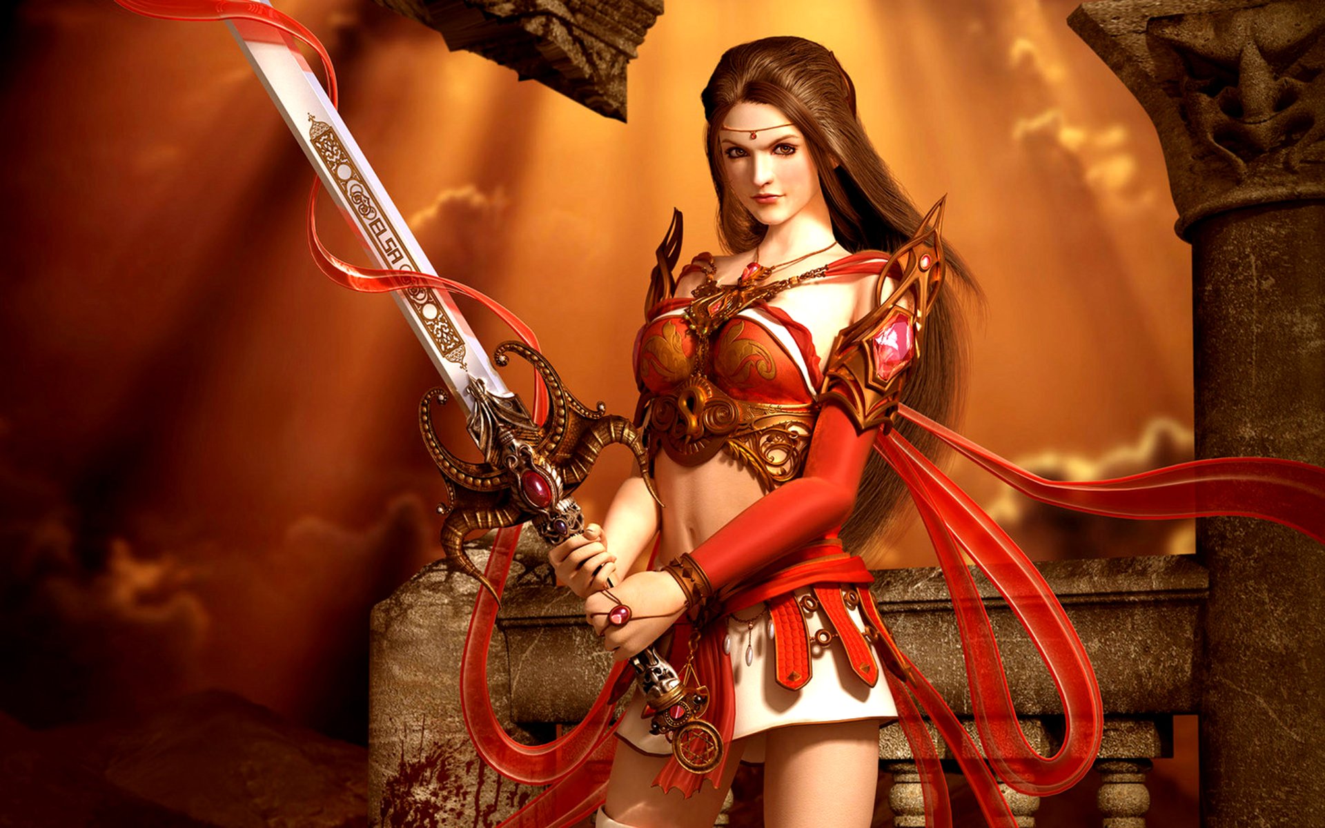 Women Warrior Long Hair Fantasy Girl
 Wallpapers