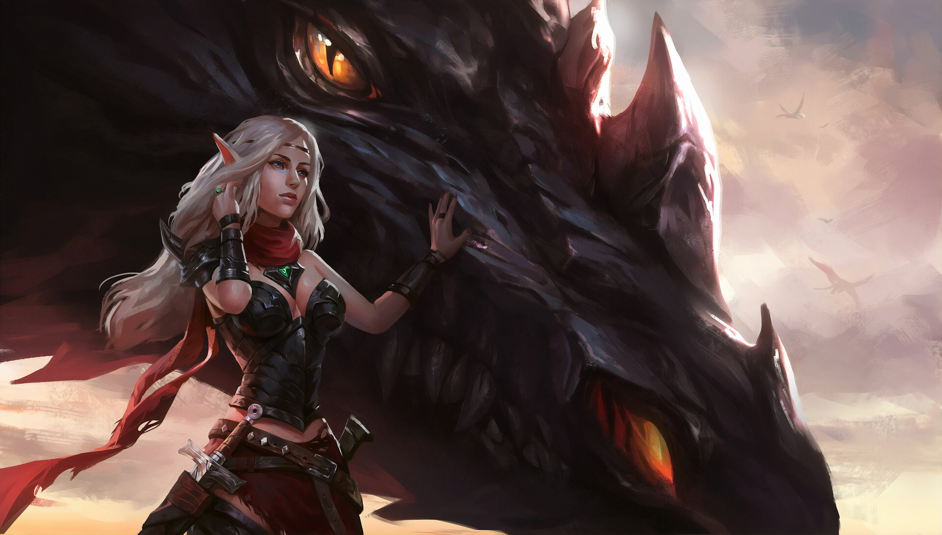 Women Warrior Vs Dragon Draw
 Wallpapers