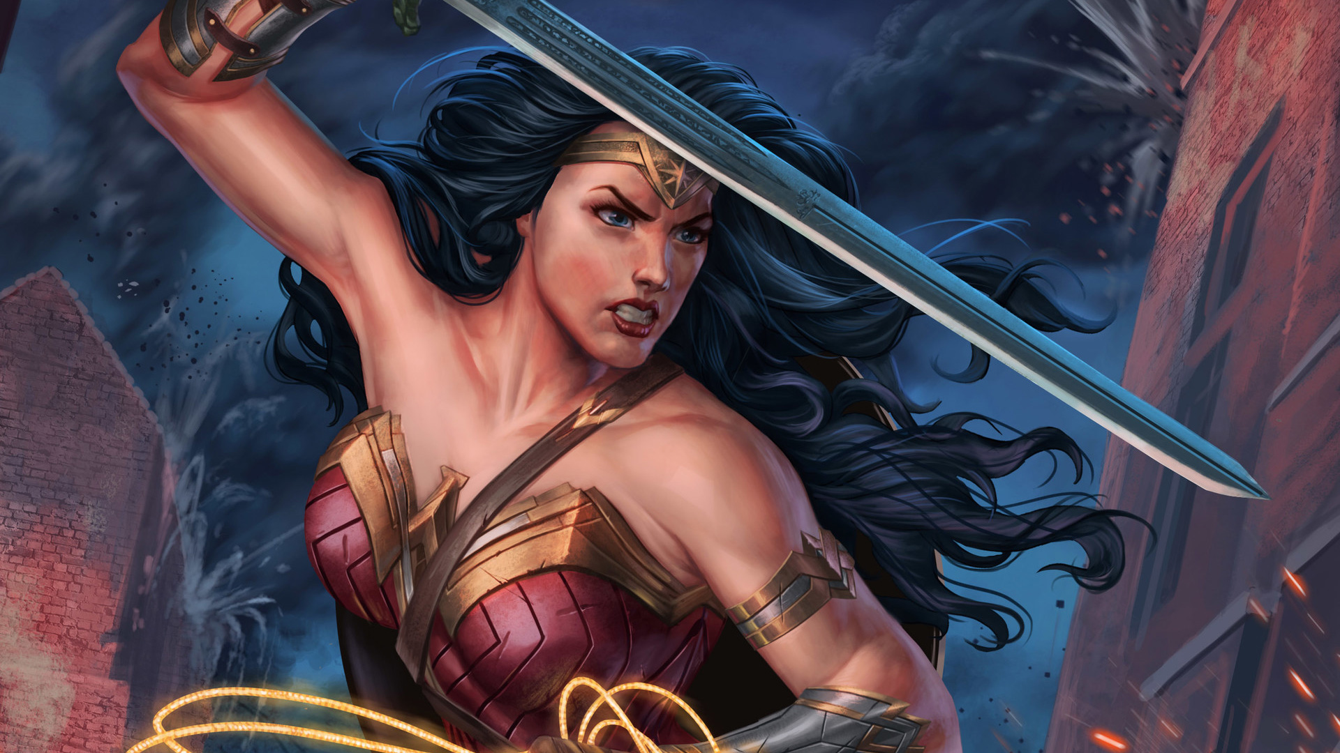 Wonder Woman Lightning Swing Art Wallpapers