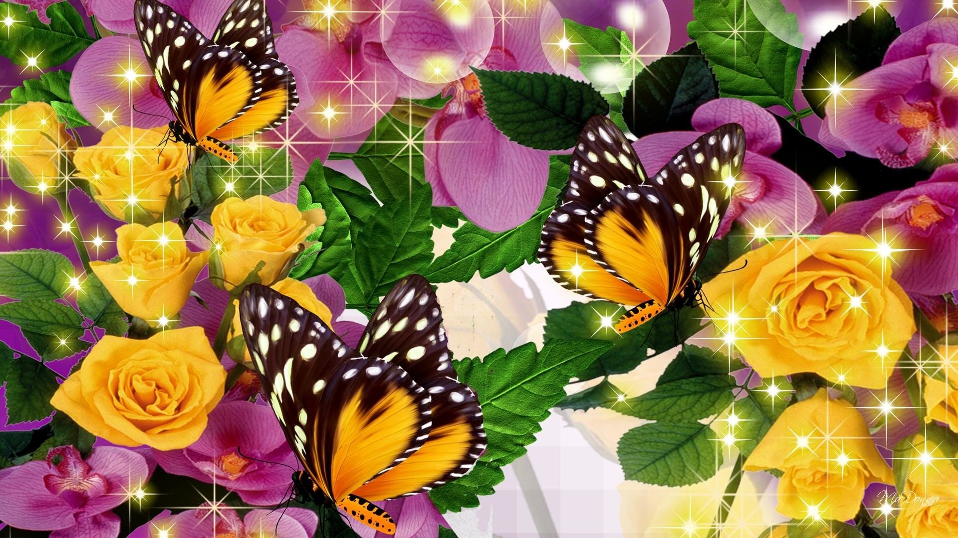 Yellow Flowers And Butterflies Wallpapers