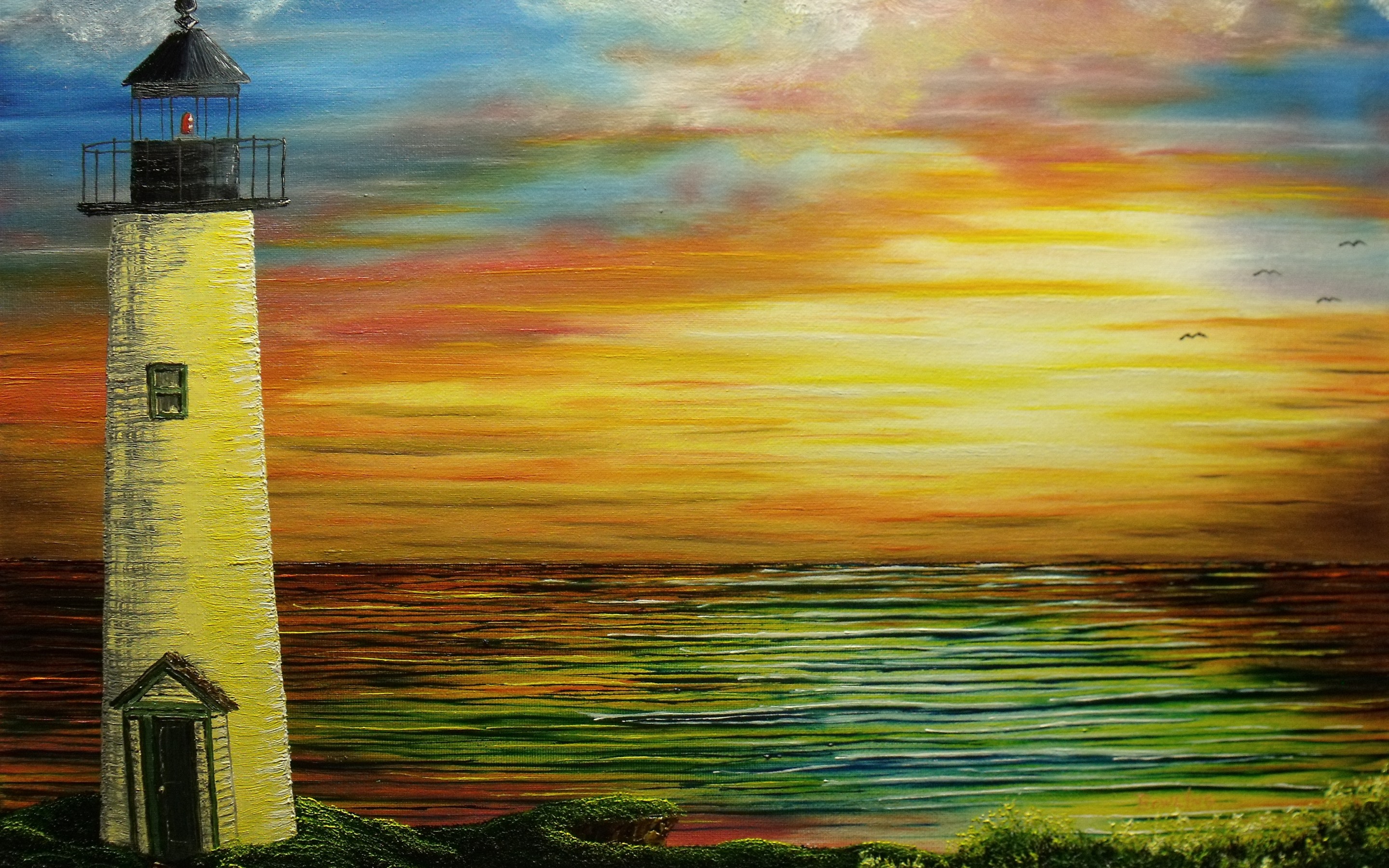 Yellow Sunset Near Lighthouse Wallpapers