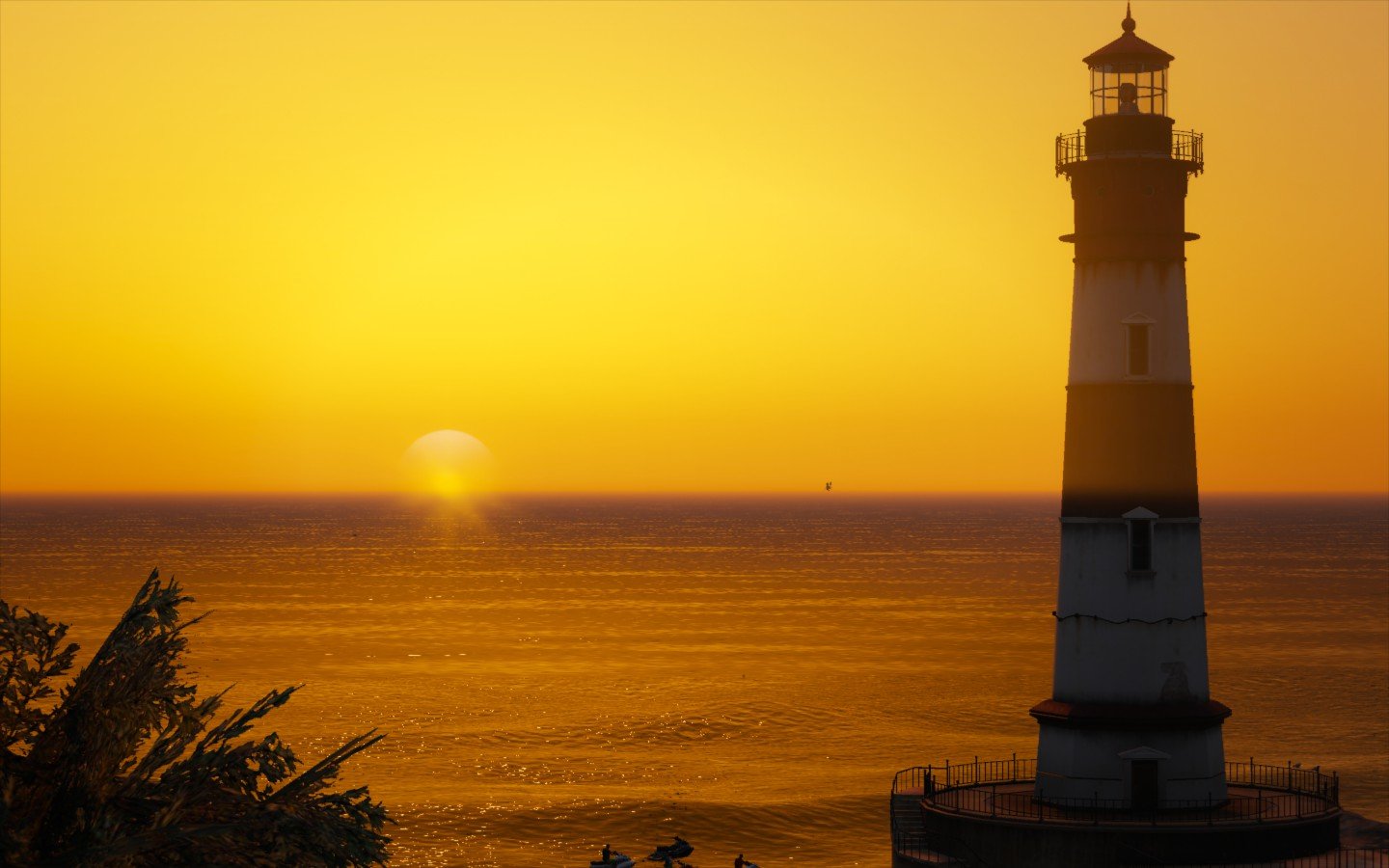 Yellow Sunset Near Lighthouse Wallpapers