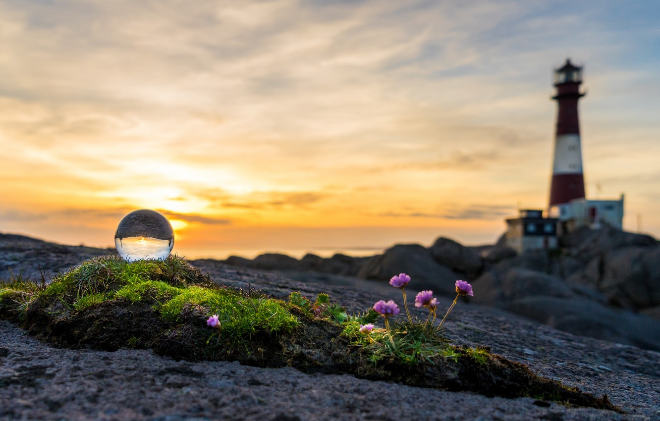 Yellow Sunset Near Lighthouse Wallpapers