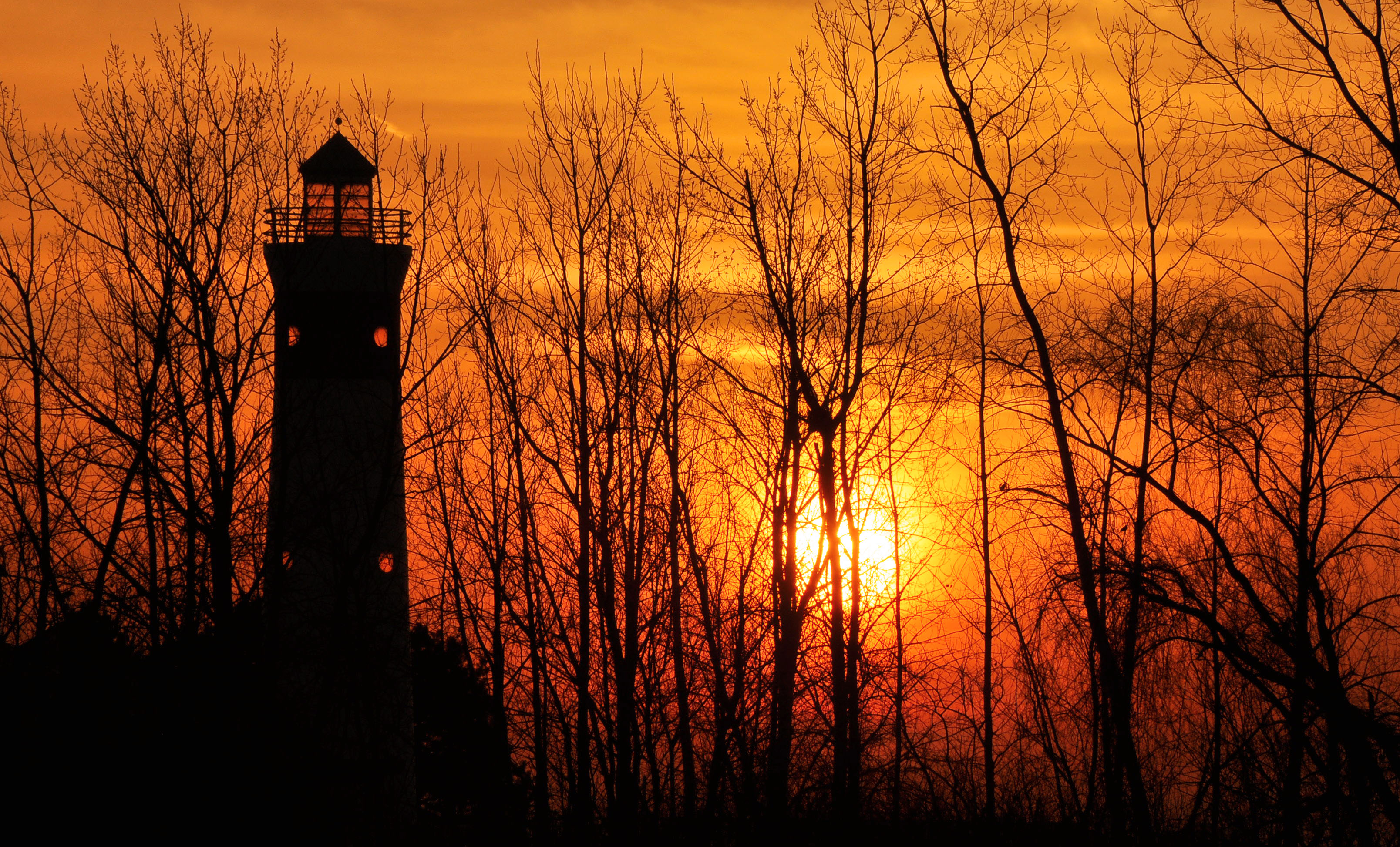 Yellow Sunset Near Lighthouse Wallpapers