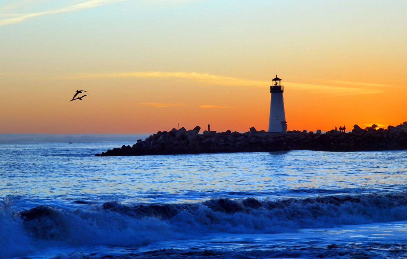 Yellow Sunset Near Lighthouse Wallpapers