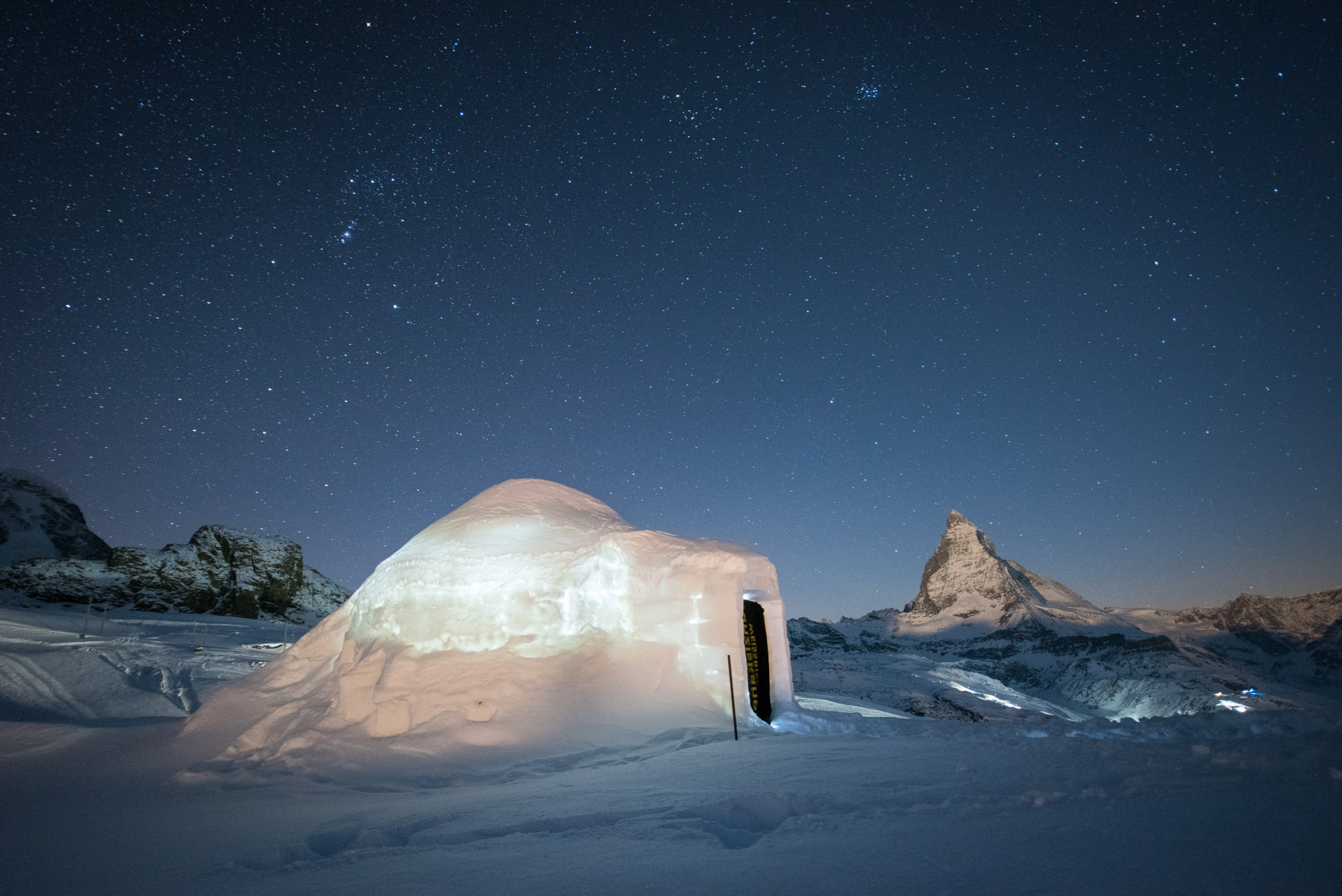 Zermatt-Matterhorn Aerial View At Night Wallpapers