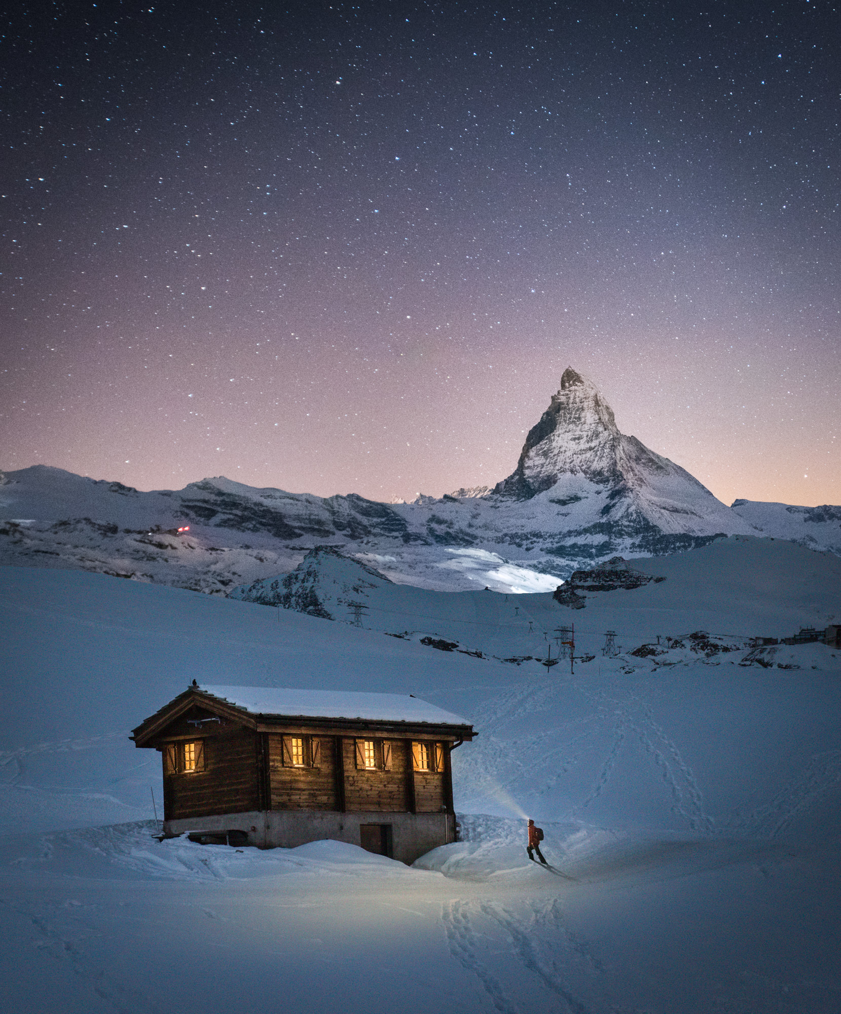 Zermatt-Matterhorn Aerial View At Night Wallpapers