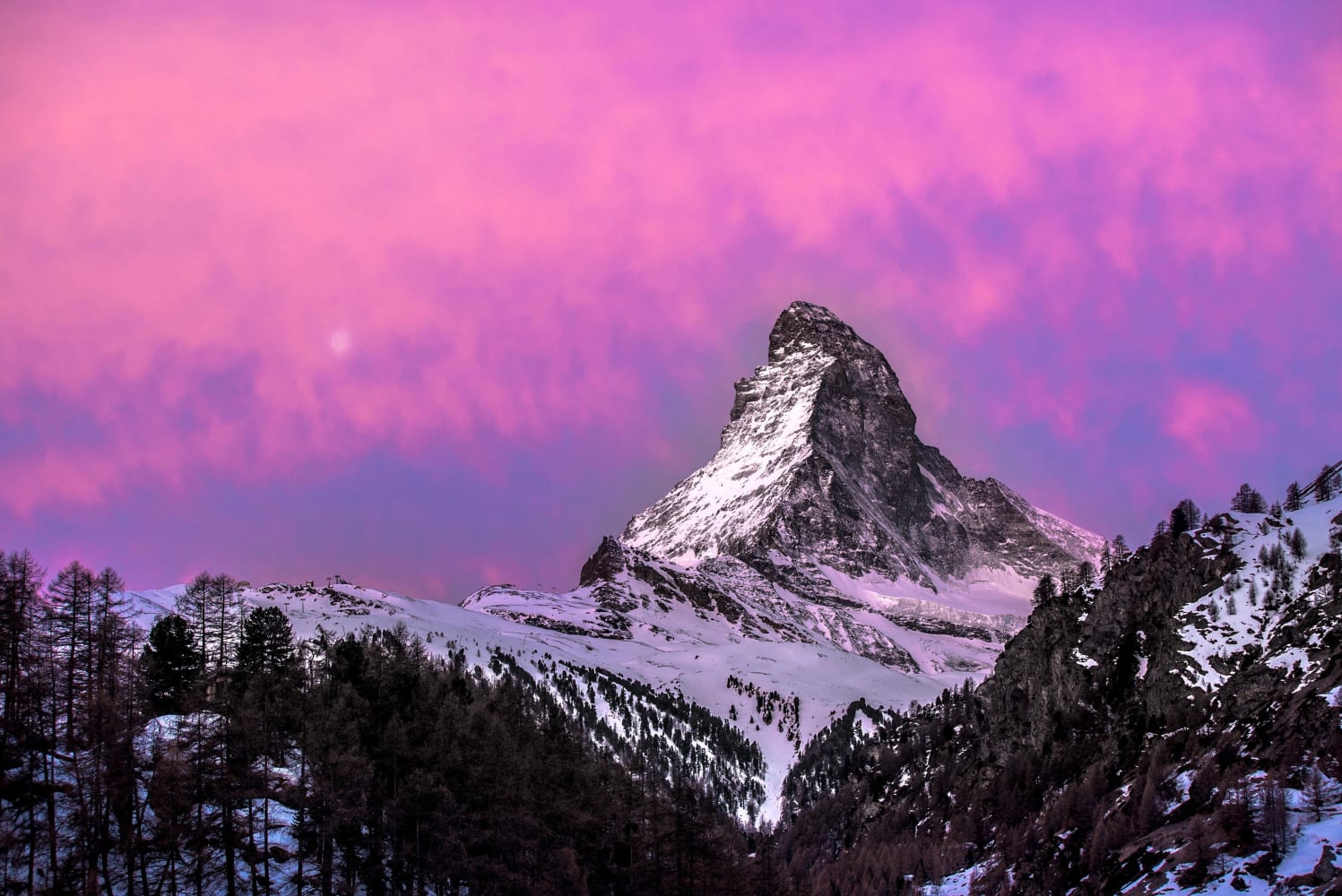 Zermatt-Matterhorn Aerial View At Night Wallpapers