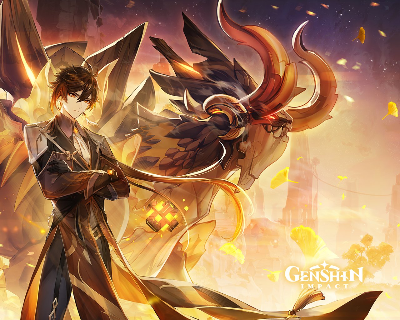 Zhongli In Fire Background Genshin Impact Wallpapers