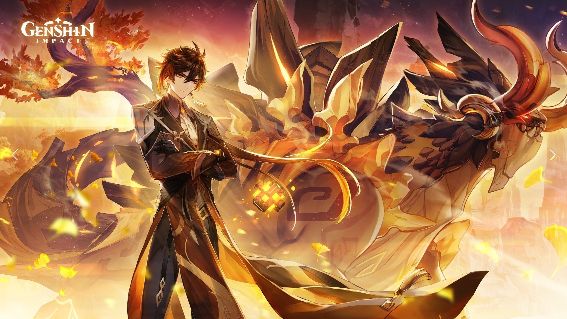 Zhongli In Fire Background Genshin Impact Wallpapers