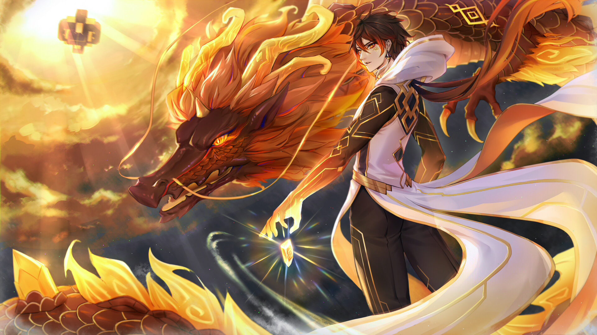 Zhongli In Fire Background Genshin Impact Wallpapers